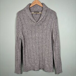 Banana Republic Shawl Collar Pullover Knit Sweater-Brown/White-Men Large